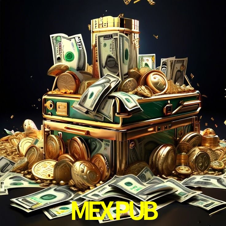 Escena dinámica inspirada en casino con iluminación MEXPUB, cartas, fichas e íconos de juegos digitales en un espacio moderno de juegos.